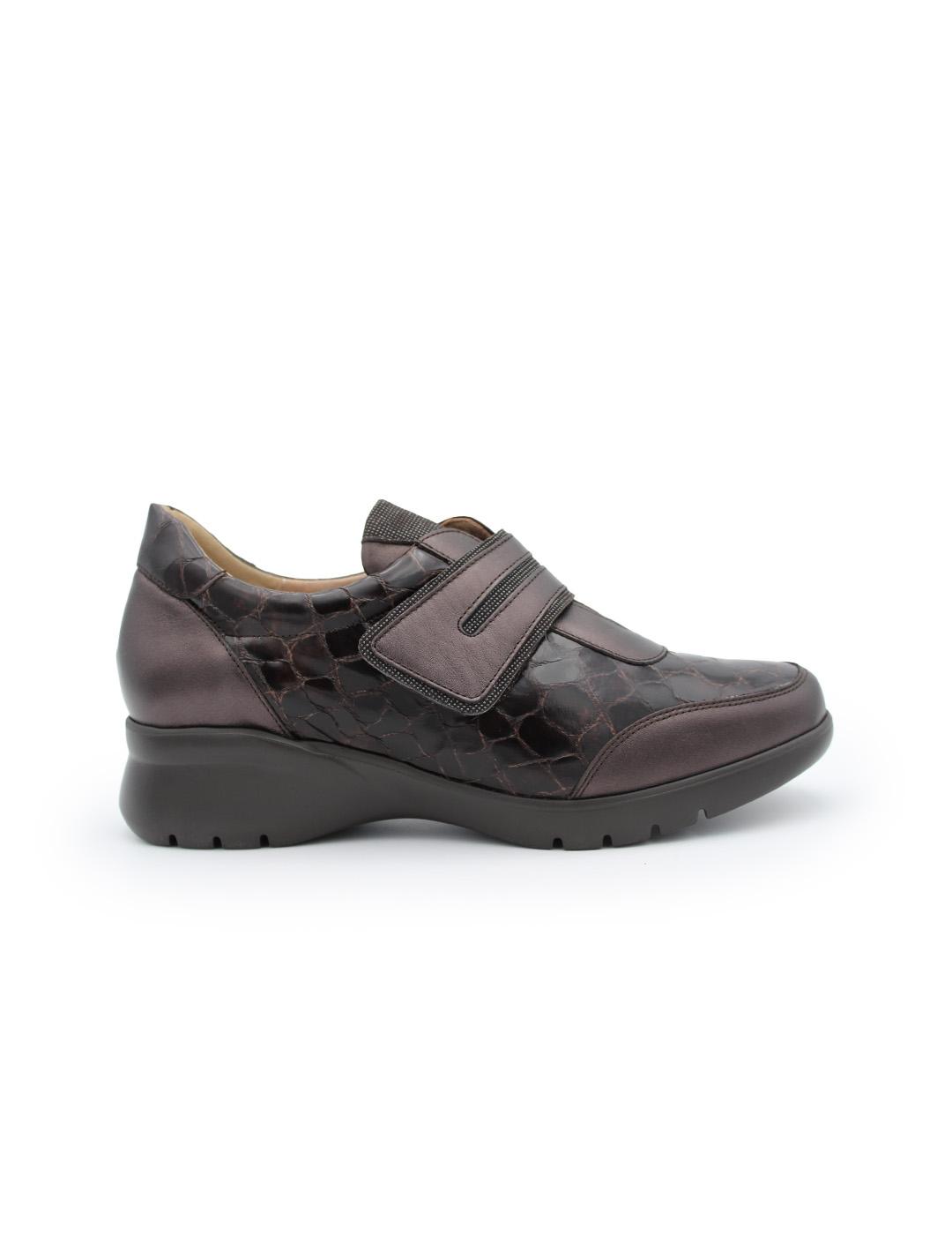 Zapato Coco Tira Ajustable Pie Santo 255852 Mujer Caoba/Topo