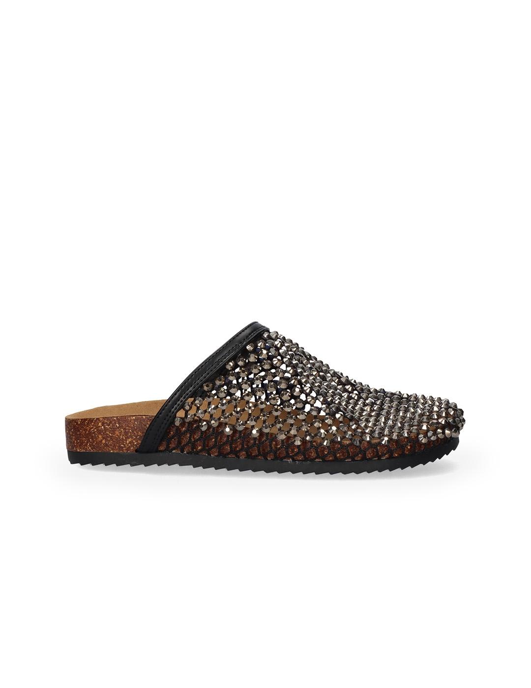 Zueco Mujer Exé YB25C58-1 Negro Strass Cómodo Brillante